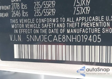 2022 Hyundai Tucson Limited из США, поврежденный, VIN 5NMJECAE8NH019405